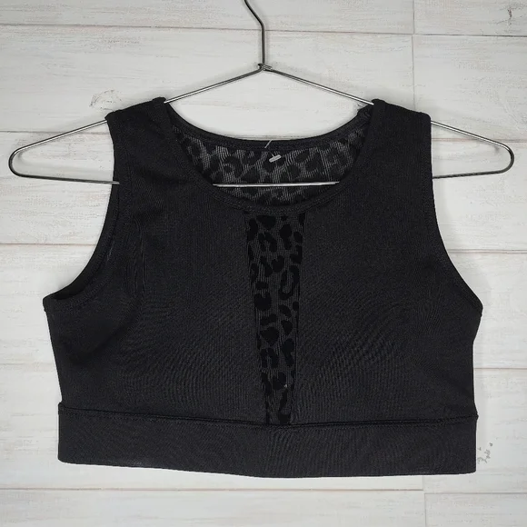 Jet Black Leopard Mesh Insert Sports Bra - Picture 3 of 7